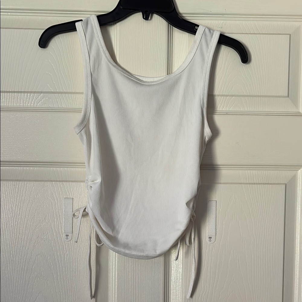 White Ribbed Adjustable Tank Top Crop Top